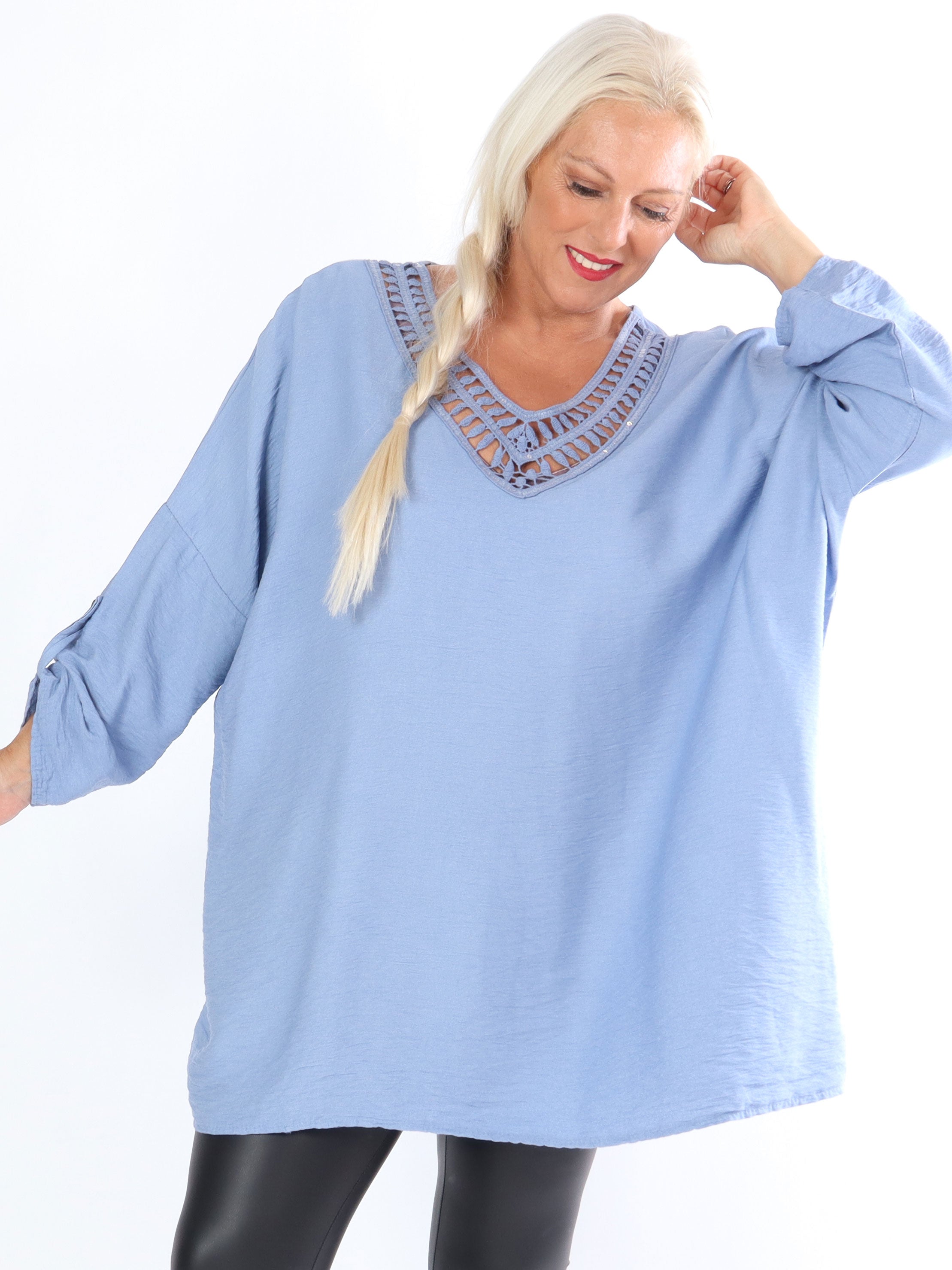 Elina - Plus size tunika pyntet med pailletter og broderinger